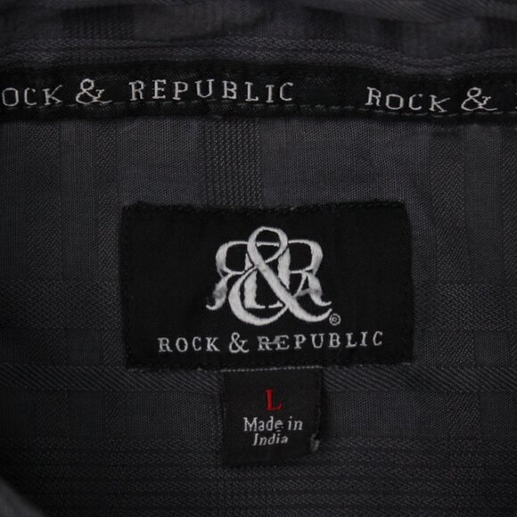 Rock & Republic Roll Tab Shirt Mens Large Gray Textured Cotton L/S Button Up - Picture 8 of 13